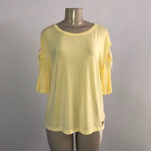 Peace Love World 3/4 Sleeve Top Yellow XS or Small